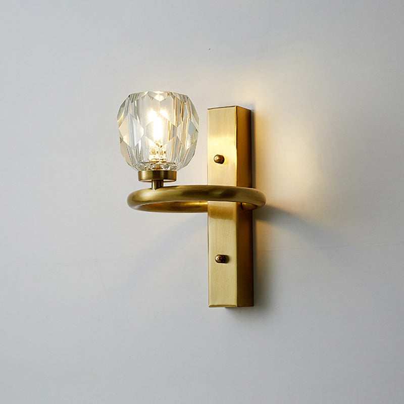 1 Lampada da monte a parete in cristallo chiaro moderno sfera in oro da camera da camera da letto funce illuminazione