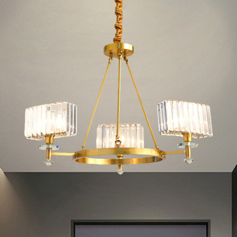 3/6 lampen Suspensie Verlichting Hedendaagse Cuboid Crystal Pendant Kroonluchter in goud