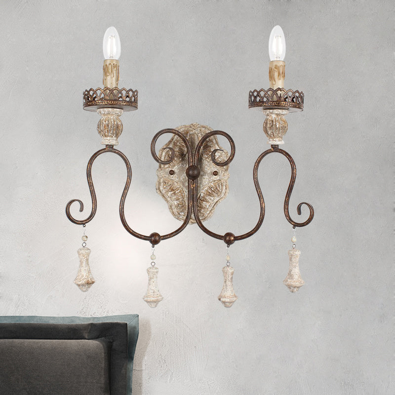 1/2-Light Candle Style Wall Mount Lighting Antiqued Bronze Metal Wall Lamp for Bedroom