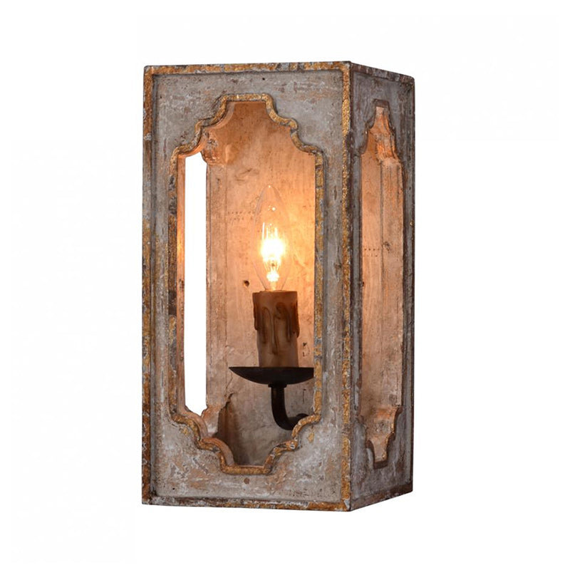Metallic Cuboid Sconce Lighting Fixture with Candle Design Country Style 1 Bulb Corridor Wall Lamp in Rust