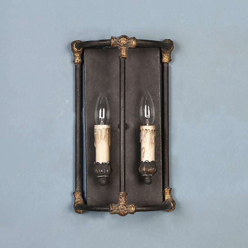 Finitura nera 2 teste da parete Light Sconce Warehouse Candela in metallo Monte lampada