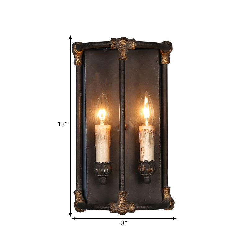 Finitura nera 2 teste da parete Light Sconce Warehouse Candela in metallo Monte lampada