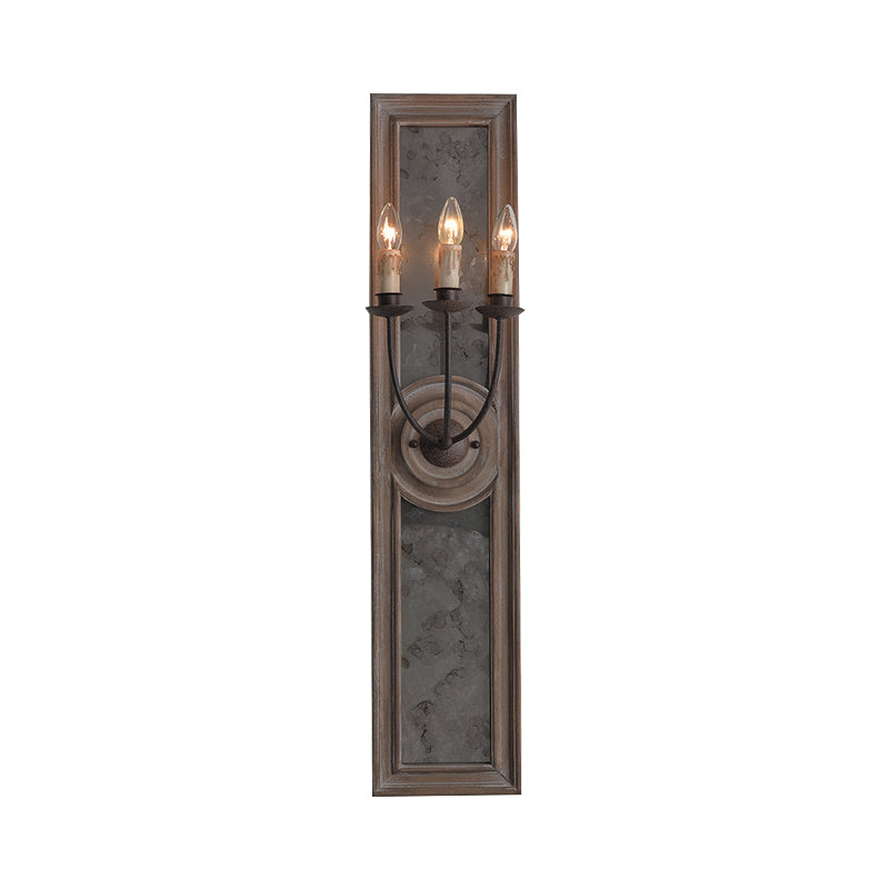 3 Lights Wall Mounted Light Countryside Style Candelabra Metallic Wall Lamp Fixture with Mirror Detail in Brown