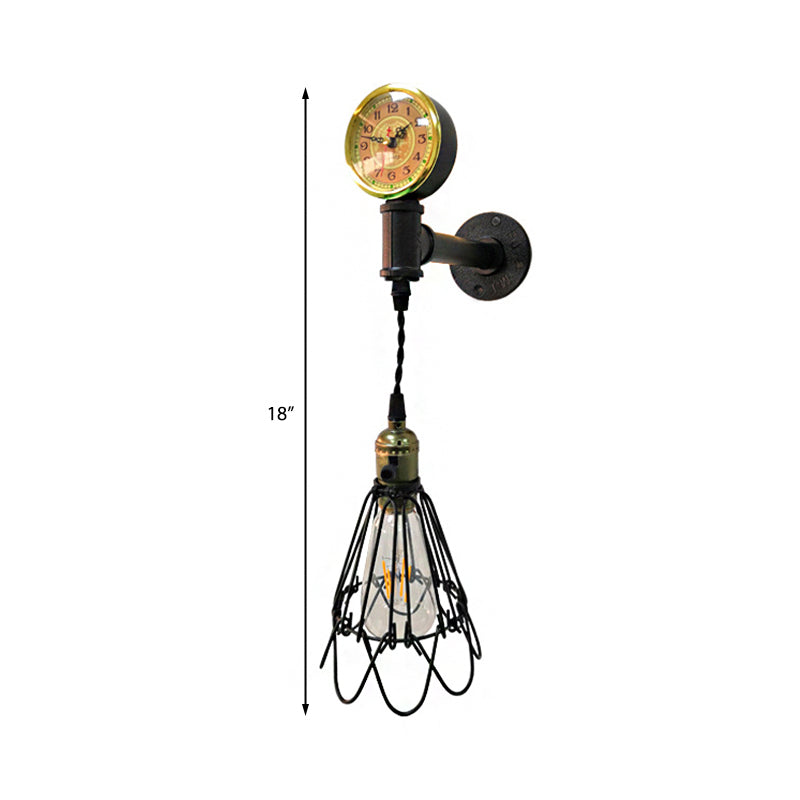 1 Bulb Metal Wall Hanging Light Farmhouse Aged Brass/Black Wire Frame Corridor Sconce Lighting with Gauge
