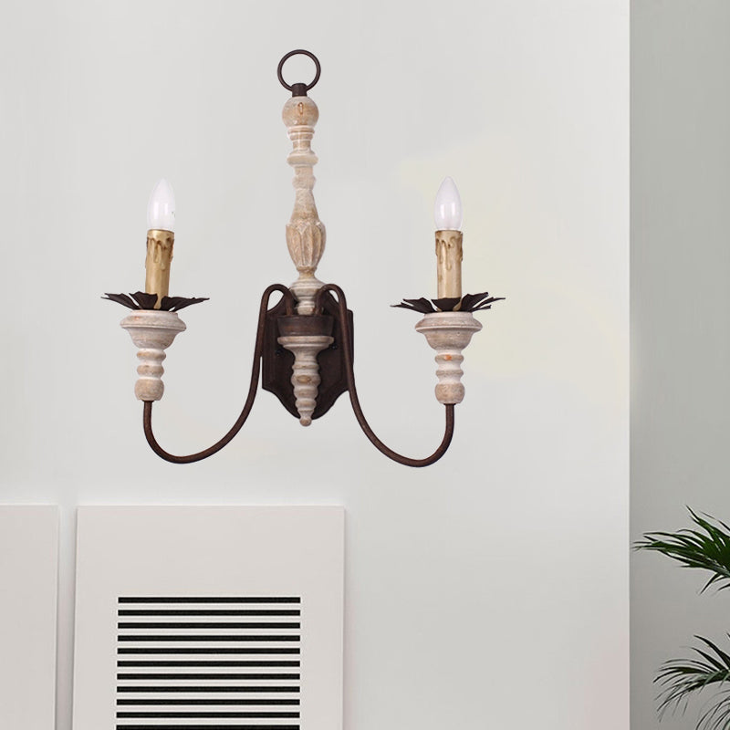 Rost gebogene Arm Wandleuchte Landstil Metall 2 Glühbirnen Innenkerzen Wandmontage Lampe