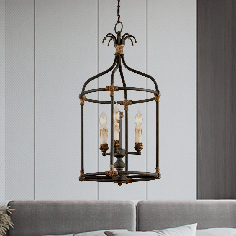 Birdcage Living Room Chandelier Lighting Rustic Metallic 3 Bulb Black and Gold Pendant lampe