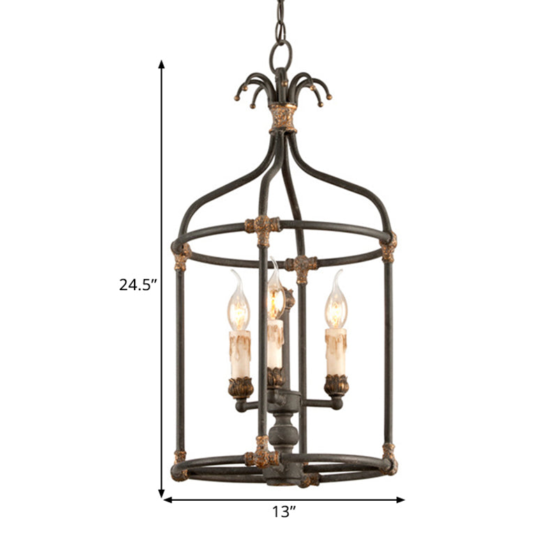 Birdcage Living Room Chandelier Lighting Rustic Metallic 3 Bulb Black and Gold Pendant lampe