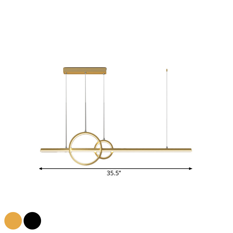 Round and Liner Metallic Multi Pendant Chandelier Simple Style LED Black/Gold Hanging Light Fixture in Warm/White Light