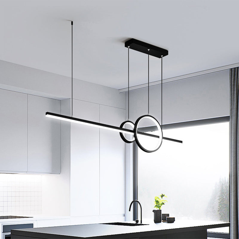 Round and Liner Metallic Multi Pendant Chandelier Simple Style LED Black/Gold Hanging Light Fixture in Warm/White Light