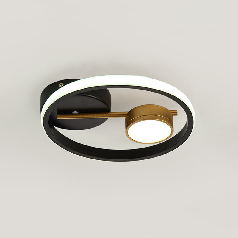 Round Ceiling Mounted Contemporary Metal Black and White/Black and Gold LED Flush Light, Warm/White Light