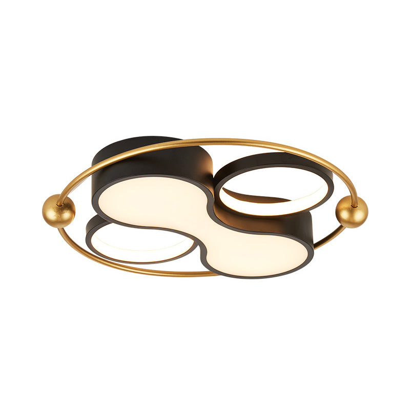 18 "/21.5" Dia Metallic Geometric Flush Light Contemporary Black and Gold LED Massimale Montato, Caldo / White Light