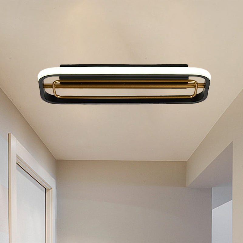 Rectangle Flush Mounted Modern Metallic Black and White/Black and Gold LED Ceiling Light in Warm/White Light, 16"/23.5" L