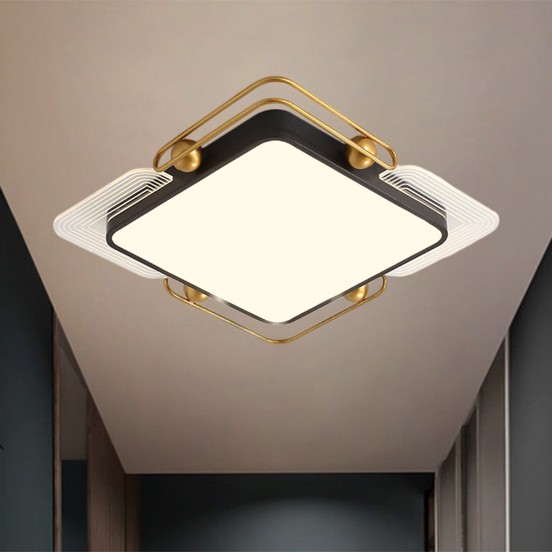 Square/Rectangular Flush Lighting Modernist Metal LED Ceiling Mounted in Black and Gold, 16.5"/20.5"/35.5" Dia