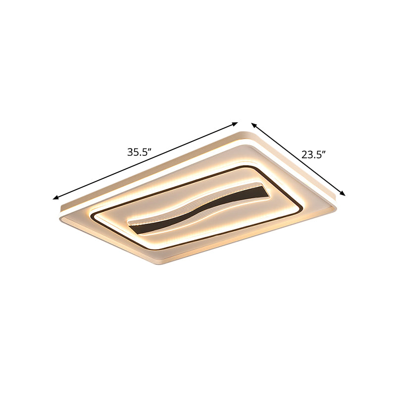 Rectangle Living Room Flush Mount Metallic LED Modernist Light Fixtures Ceiling in White and Black, Warm/White Light