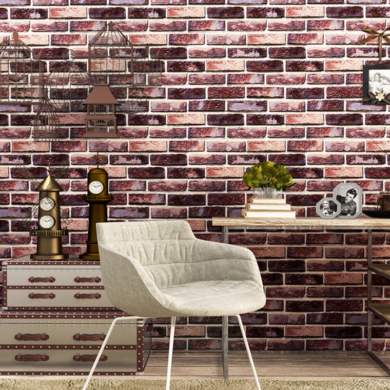 Brick and Mortar Wallpaper in Dark Color Countryside Wall Art for Restaurant, Washable