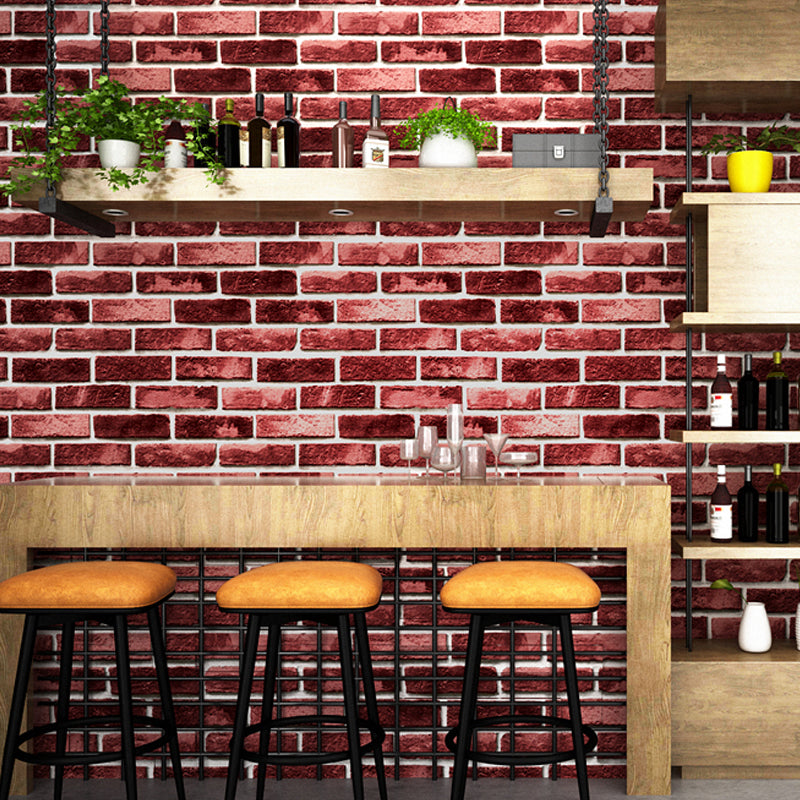 Brick and Mortar Wallpaper in Dark Color Countryside Wall Art for Restaurant, Washable