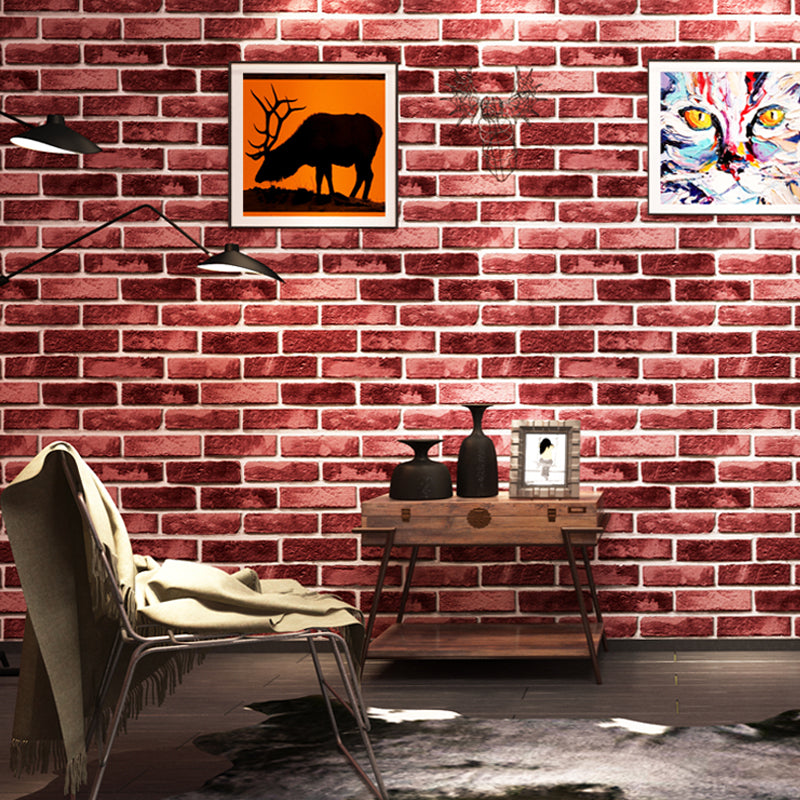 Brick and Mortar Wallpaper in Dark Color Countryside Wall Art for Restaurant, Washable