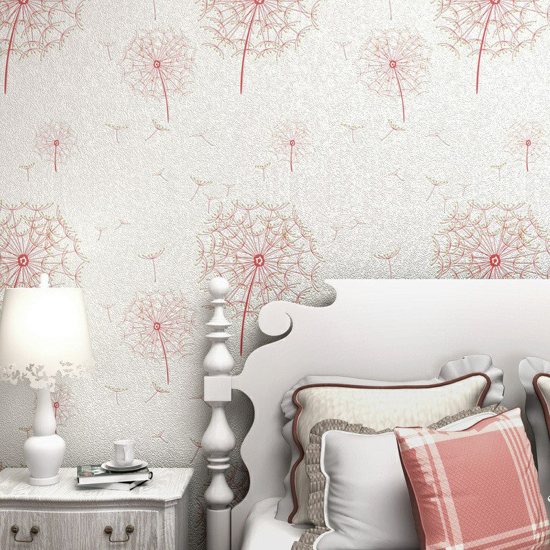 Light Color Dandelion Wallpaper Floral Print Rural Washable Wall Covering for Accent Wall