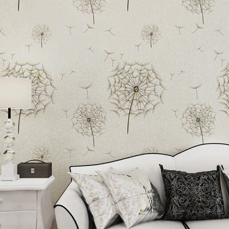 Light Color Dandelion Wallpaper Floral Print Rural Washable Wall Covering for Accent Wall
