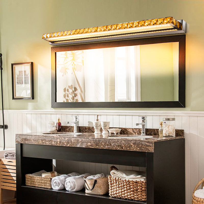 Linear Vanity Wall Light Contemporary Crystal 1 Light Gold Wall Sconce in Warm/White Light for Bathroom, 16"/22"/24.5" Wide