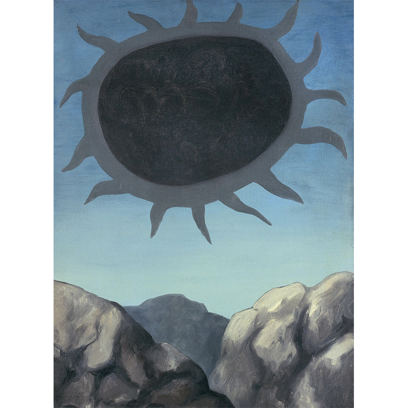 Surrealistic Sun Painting Mural Decal in Grey-Blue Living Room Wall Covering, Optional Size