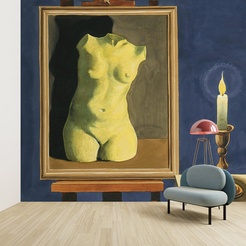 Surrealist Nude Painting Wallpaper Mural for Accent Wall Customized Wall Covering in Yellow-Blue