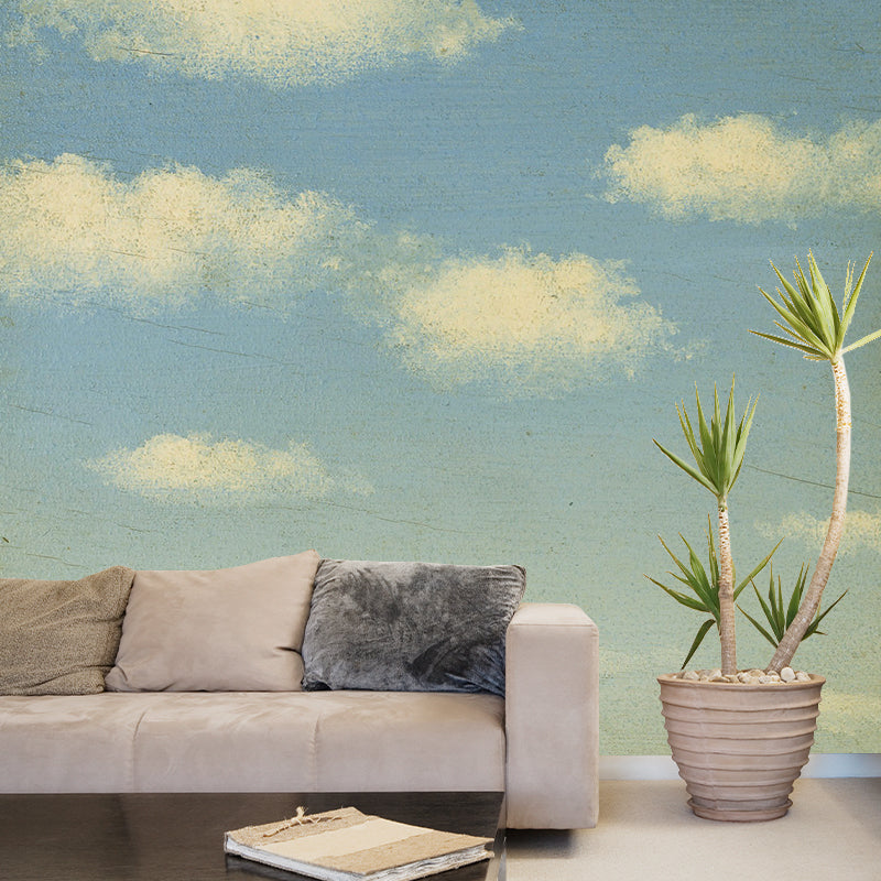 Sunny Day Wallpaper Mural in Blue-White Surrealism Wall Covering for Accent Wall
