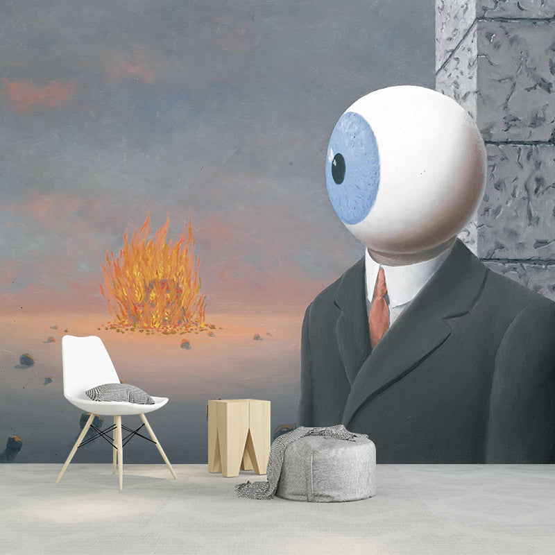 Surreal Eyeball Man Wall Mural for Bedroom Custom Size Wall Decoration in Black-Grey