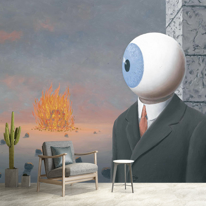 Surreal Eyeball Man Wall Mural for Bedroom Custom Size Wall Decoration in Black-Grey