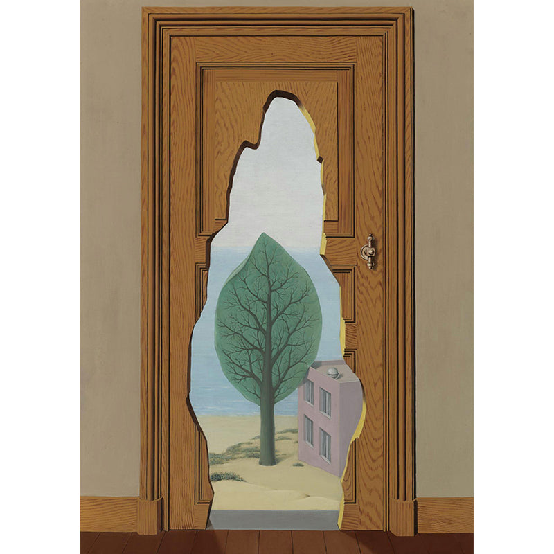 Surrealistic Art Broken Door Mural Brown Stain Resistant Wall Decor for Living Room