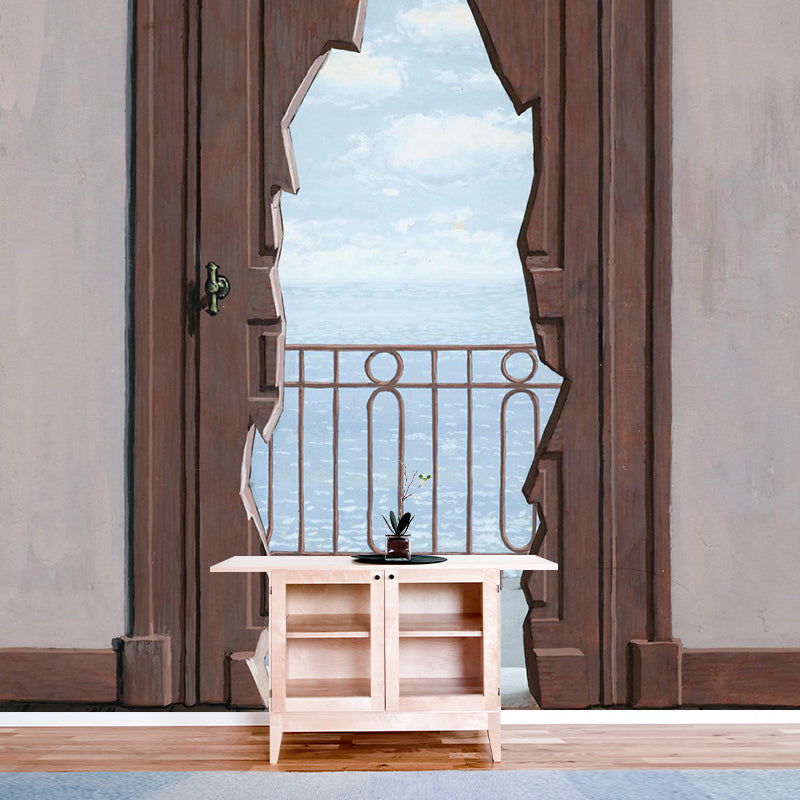 Balcony Door to Sea Mural Decal Surrealist Water Resistant Lobby Wall Art, Custom Print
