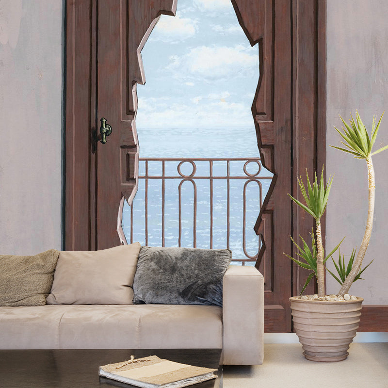 Balcony Door to Sea Mural Decal Surrealist Water Resistant Lobby Wall Art, Custom Print