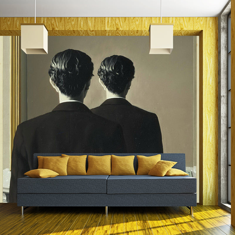 Surrealist Mirror Wallpaper Murals for Living Room Customized Wall Art in Black-Brown