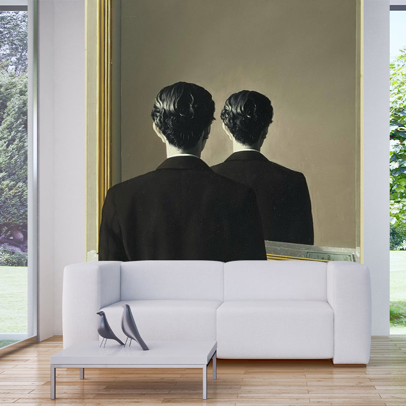 Surrealist Mirror Wallpaper Murals for Living Room Customized Wall Art in Black-Brown
