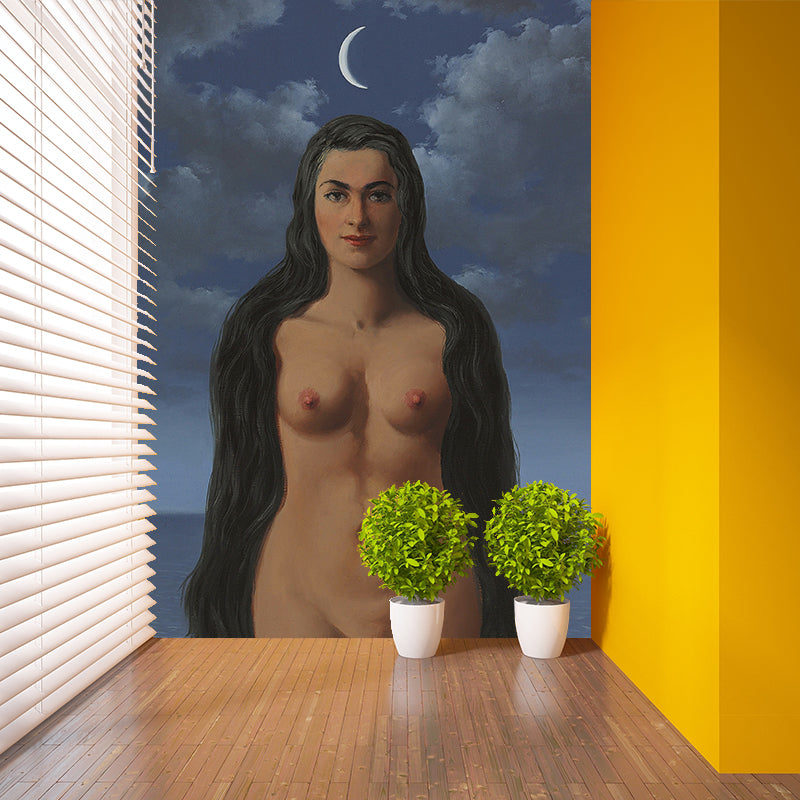 Blue-Brown Nude Wall Murals Night Sea Surrealist Washable Wall Decor for Bedroom