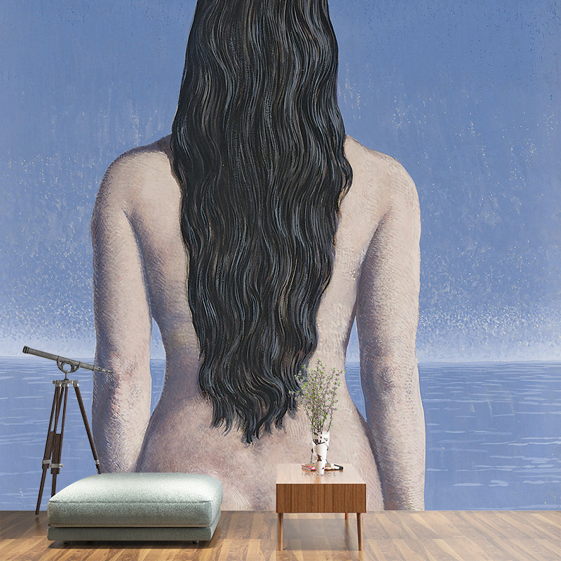 Big Surrealism Murals Wallpaper in Blue-White Rene Magritte the Evening Gown Wall Art, Custom Printed