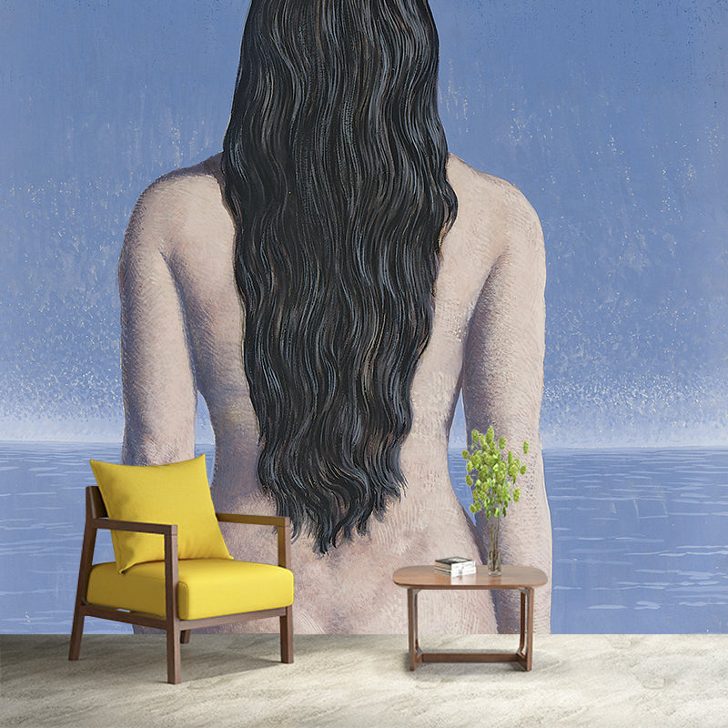 Big Surrealism Murals Wallpaper in Blue-White Rene Magritte the Evening Gown Wall Art, Custom Printed
