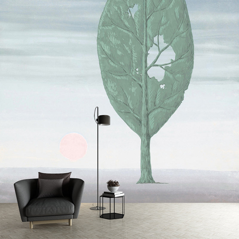 Decayed Leaf Tree Wall Murals for Living Room, Blue-Green, Personalized Size Available