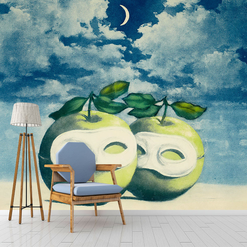 Night Scene Hesitation Waltz Mural Surrealistic Non-Woven Material Wall Art in Blue-Green