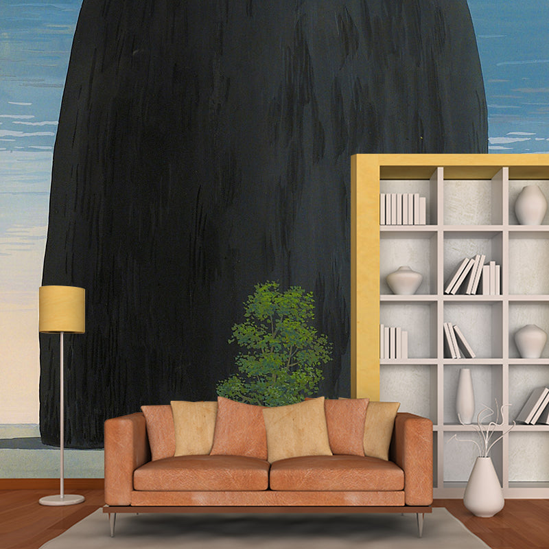 Surrealistic Seashore Stone Wall Murals for Hallway Personalized Wall Covering in Grey-Blue