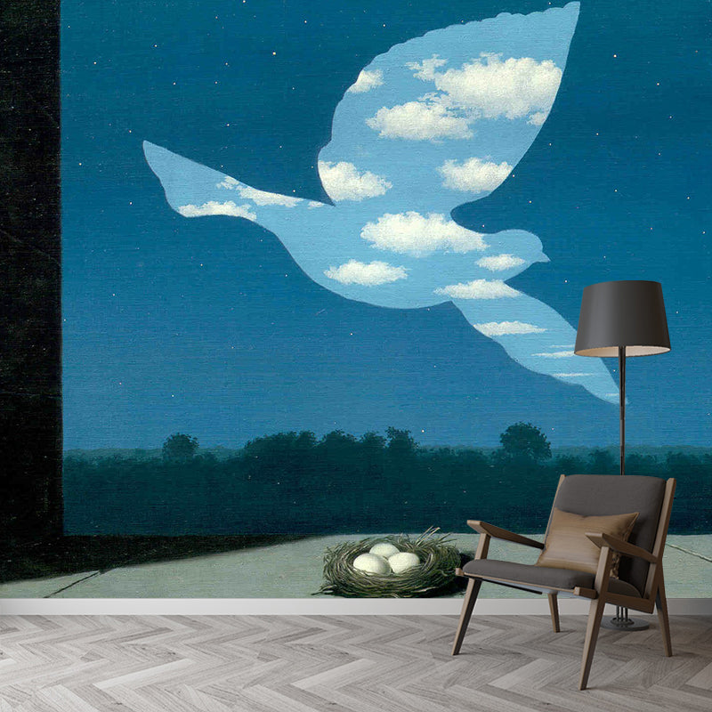 Magritte Artwork the Return Murals Surrealismus Wanddekoration aus Vliesstoff in Blau-Weiß
