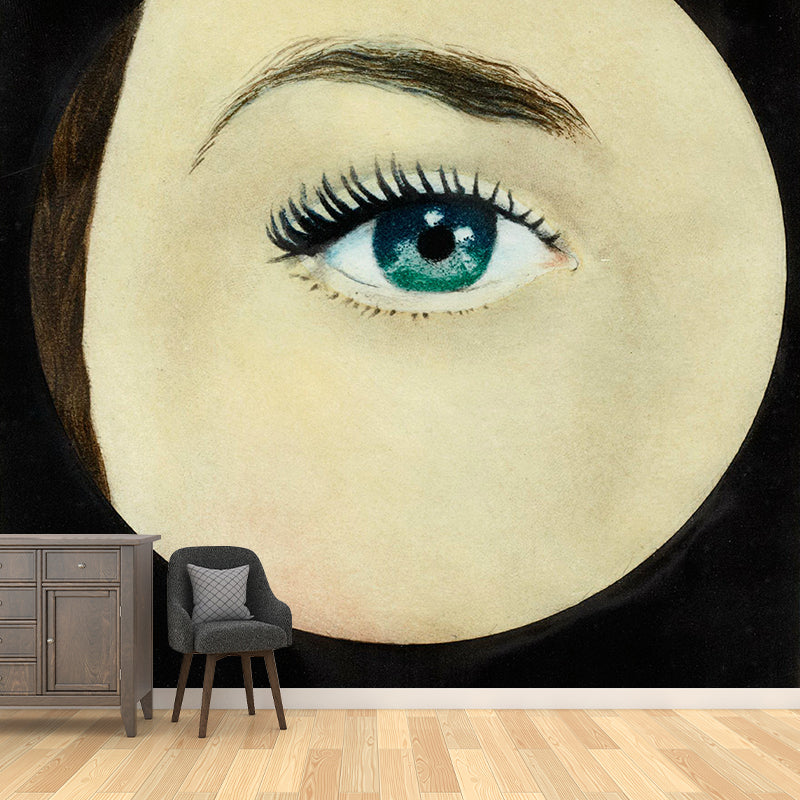 Surreal Magritte Artwork L'Oeil Mural Grey-Yellow Stain Proof Wall Decor for Living Room