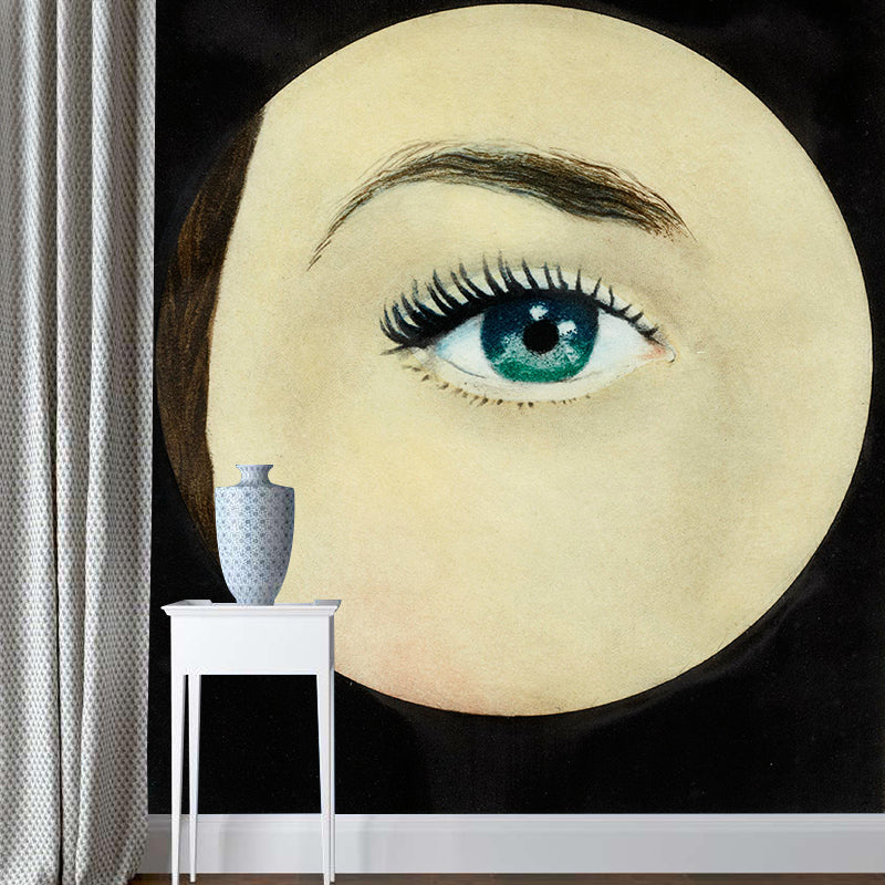 Surreal Magritte Artwork L'Oeil Mural Grey-Yellow Stain Proof Wall Decor for Living Room