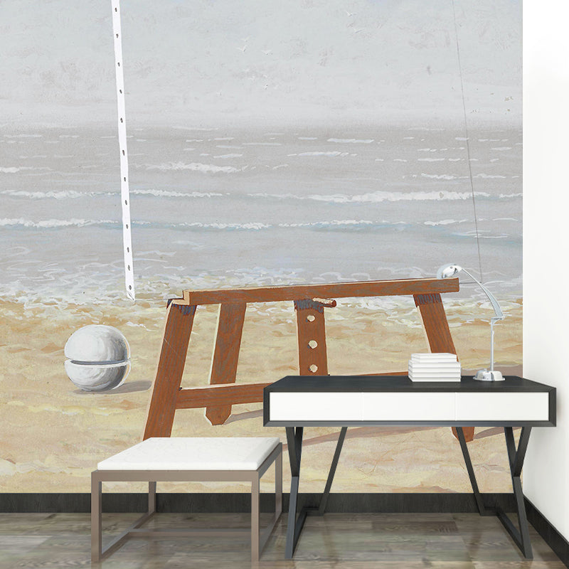 Surreal the Fair Captive Mural Decal in Grey-Yellow Living Room Wall Covering, Custom-Printed