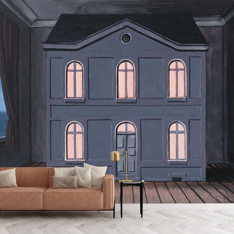 Casa De Rene Magritte Murals Wallpaper Grey-Blue Surrealism Style Wall Art for Home