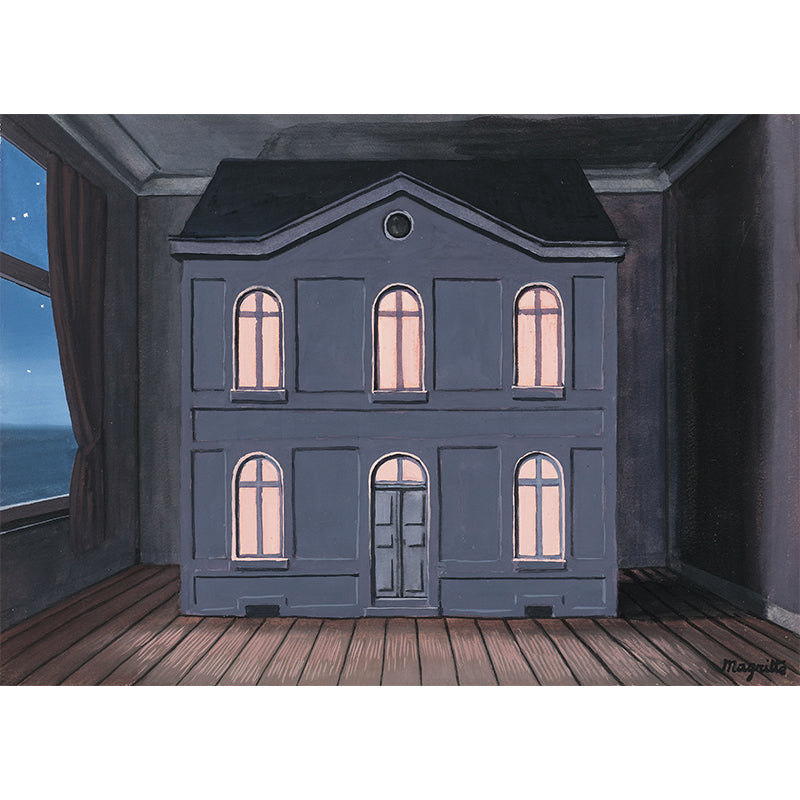 Casa De Rene Magritte Murals Wallpaper Grey-Blue Surrealism Style Wall Art for Home