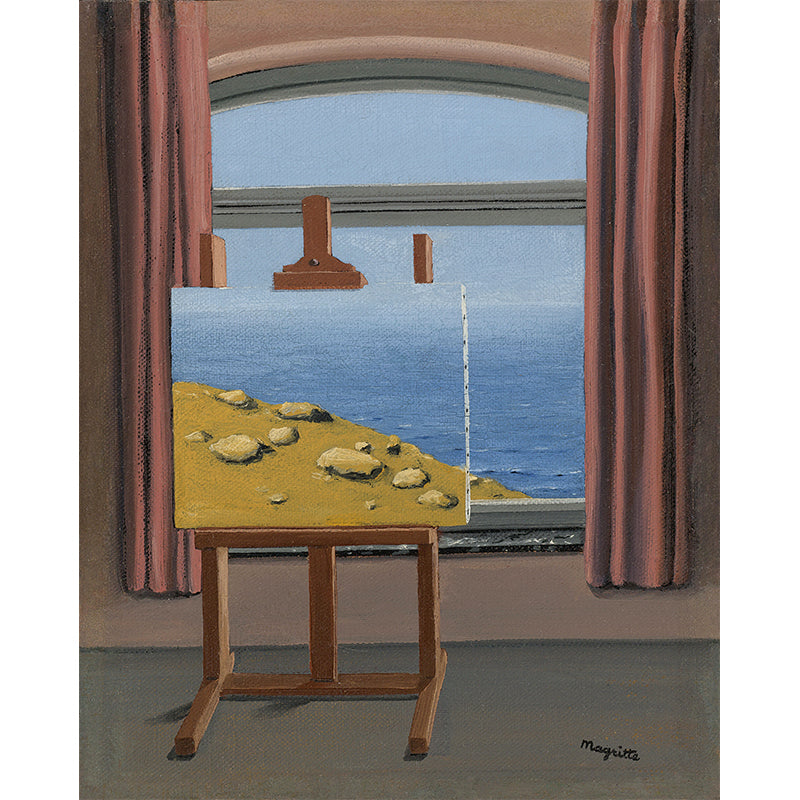 Surrealist La Condition Humanine Murals Non-Woven Waterproof Yellow-Brown Wall Art for Living Room