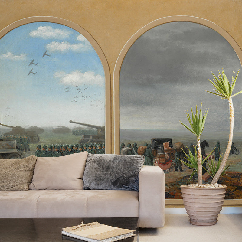 Rene La Dialectique Appliquee Murals Yellow-Brown Surrealistic Wall Covering for Home