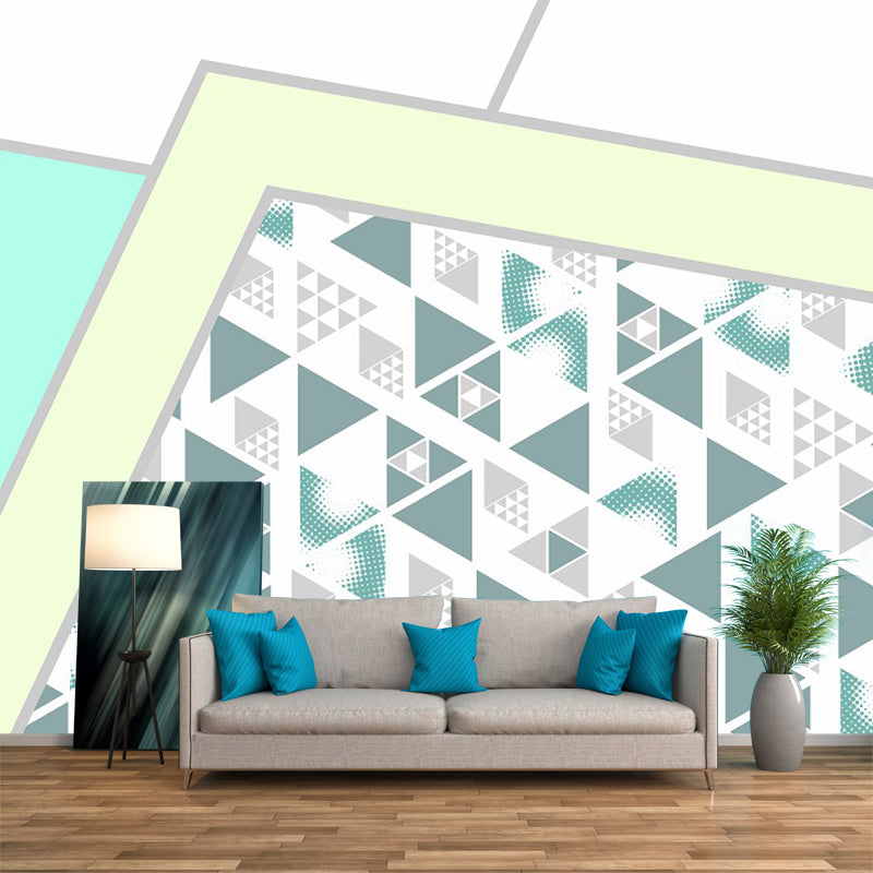 Blue-Green Geometrical Wallpaper Murals Stain Resistant Modern Living Room Wall Art