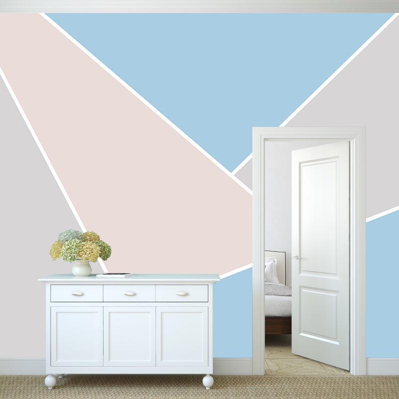 Pink-Blue Geometric Wall Mural Decal Washable Modernist Living Room Wall Covering